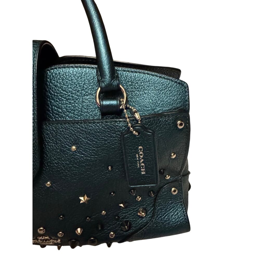 Coach Rare Turquoise Mercer Rivet Satchel 24 Silver Clove - Picture 5 of 10